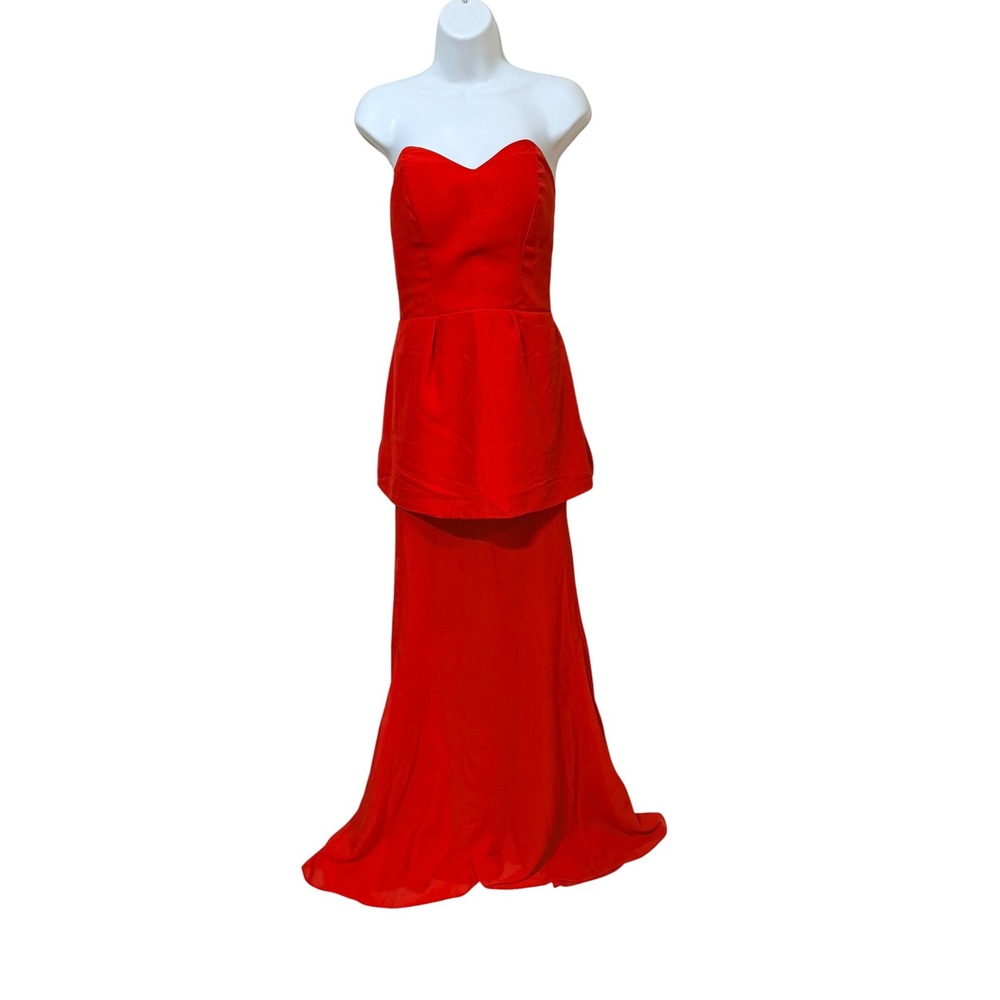 Witness‎ of Love Red Strapless Peplum Sweetheart Maxi Gown Dress Size 8 NWT